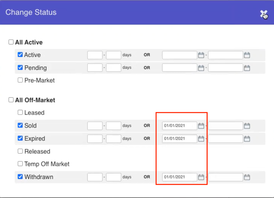 Inselecting data from Connect MLS be sure to select the two options below